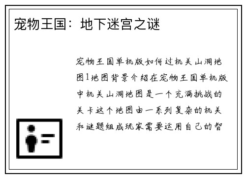 宠物王国：地下迷宫之谜